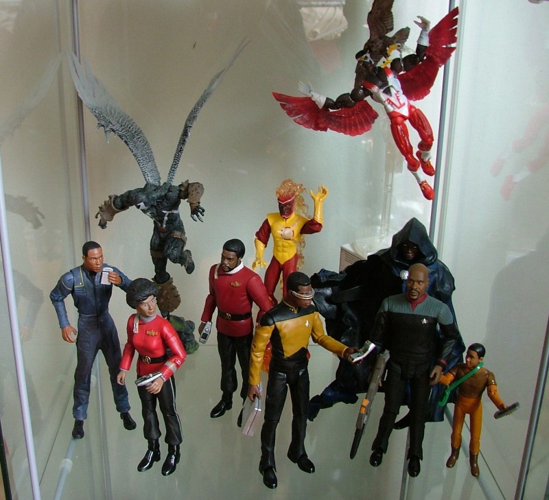 Mayweather from Enterprise, Uhura, Spawn, Capt Tyrell from STII:tWoK, Firestorm, Geordi Laforge, Falcon and Redwing, Cloak, Cmdr Sisko and Jake